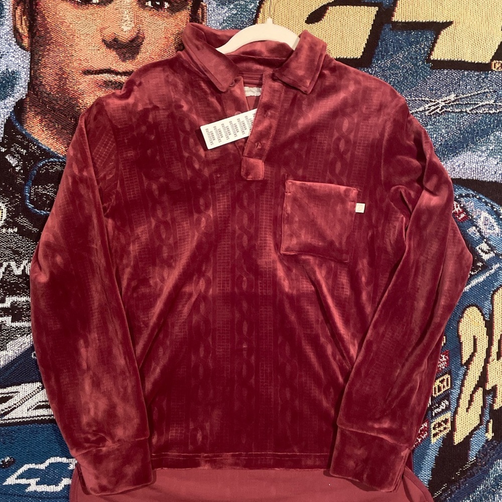 Urban Outfitters Red Velvet Pattern Longsleeve Polo